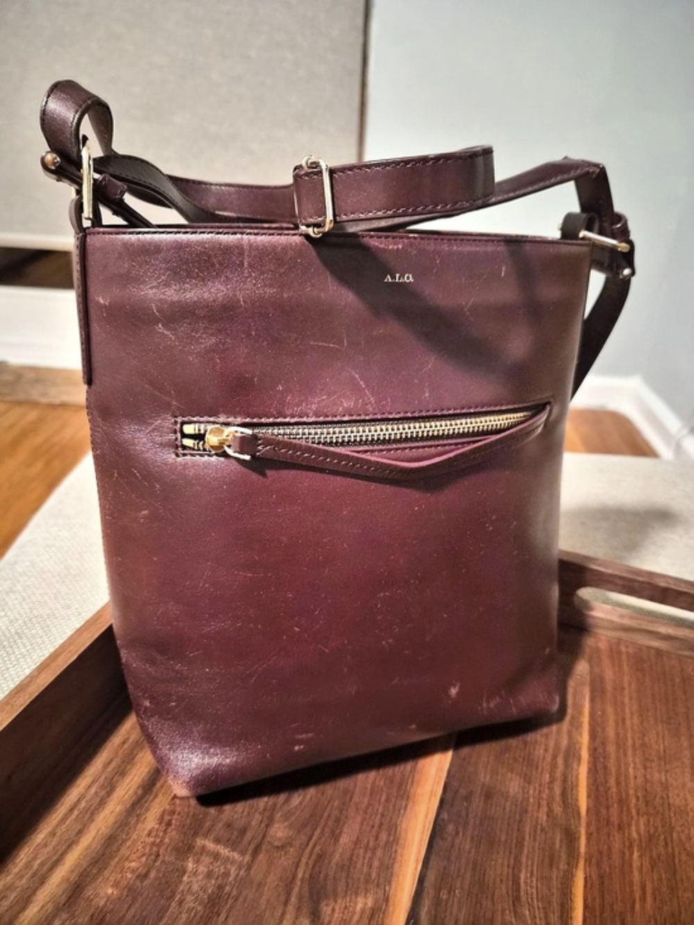 A.L.C. Leather Luke Bucket Bag Burgundy Crossbody